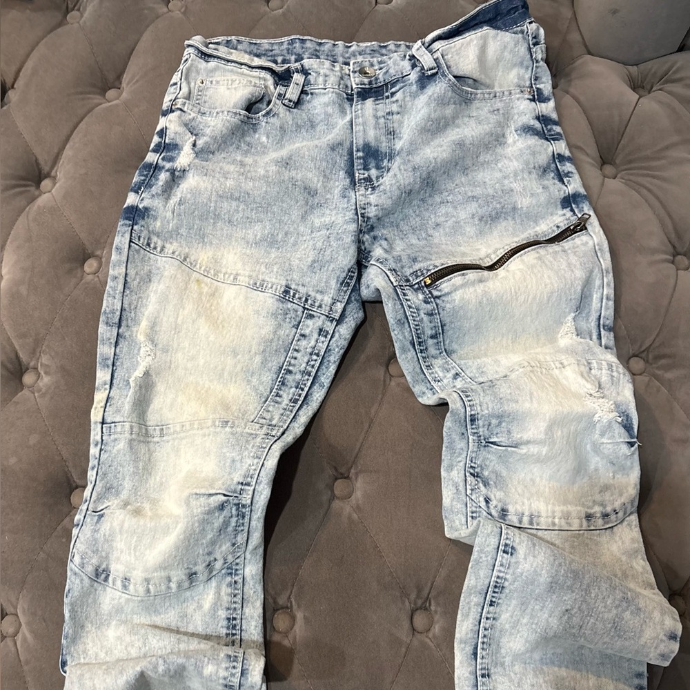 South Pole Light Wash Slim Straight Jeans with Zip Pocket